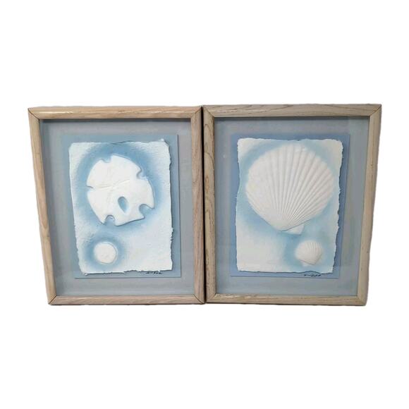 VTG Set of 2 Signed Wess Figi Graphics Pressed Paper Wall Art Shells Framed - Picture 2 of 12